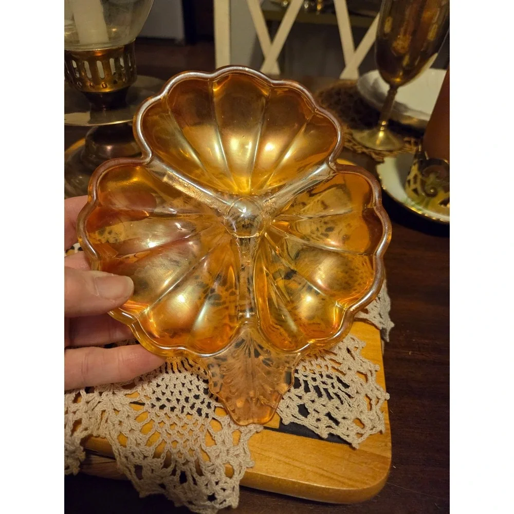 Vintage jeanette carnival glass relish tray, Serving Platter, 70's Vibe, Cottage